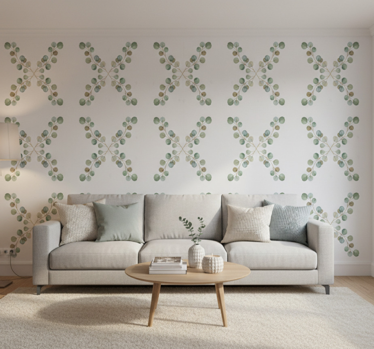 Tapete wohnzimmer eukalyptus aquarellzweig - TenStickers