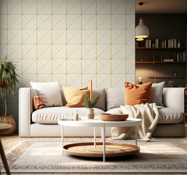 Tapete Wohnzimmer goldene geometrische Linien - TenStickers