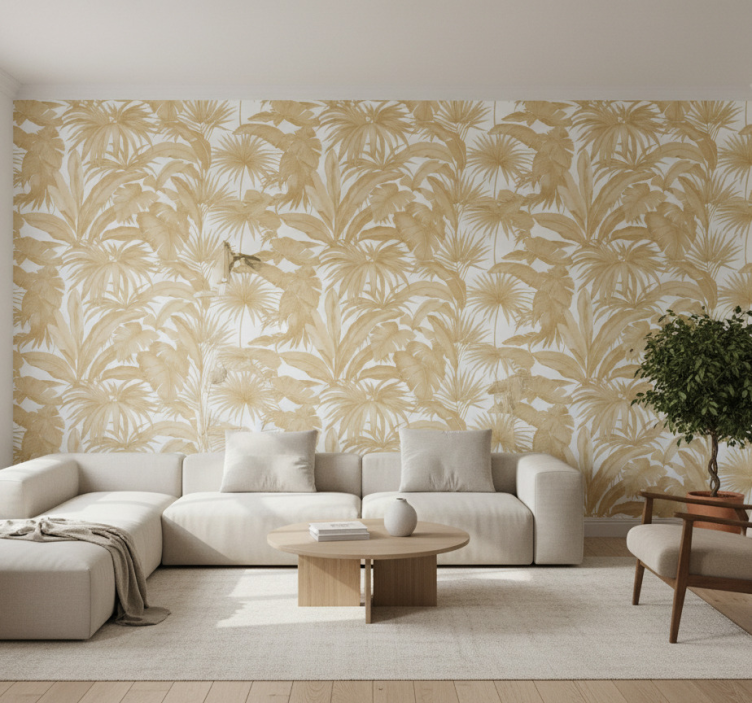 Tapete wohnzimmer goldene palme - TenStickers
