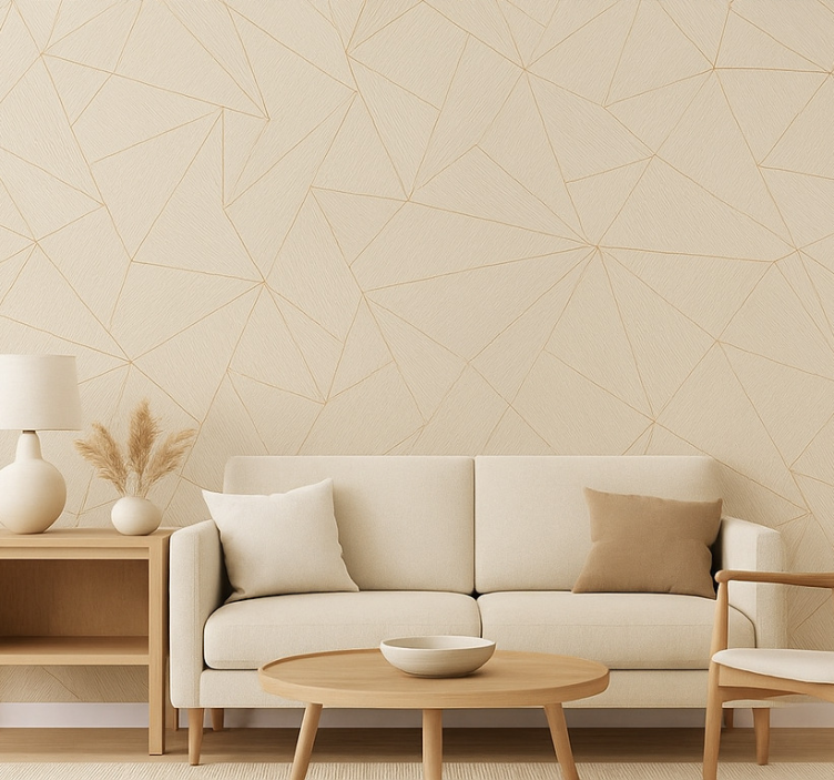 Tapete wohnzimmer holz-dreiecke mit goldenen linien - TenStickers