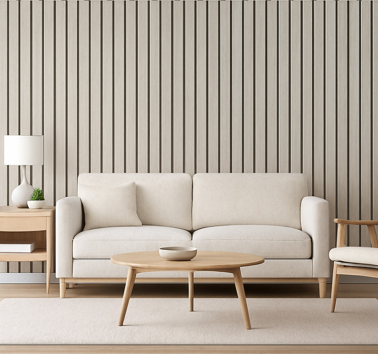 Tapete wohnzimmer im hellgrauen holzdesign - TenStickers