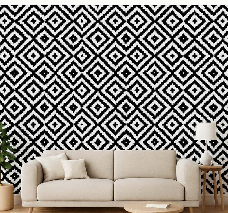 Tapete wohnzimmer im schwarz-weißen quadratdesign - TenStickers