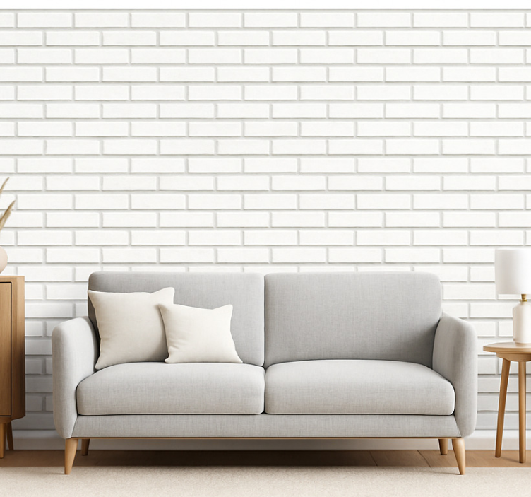 Tapete wohnzimmer im weißen ziegel-design - TenStickers