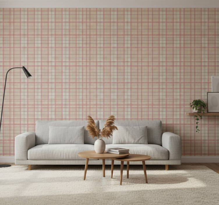Tapete wohnzimmer in brauner karomuster-optik - TenStickers