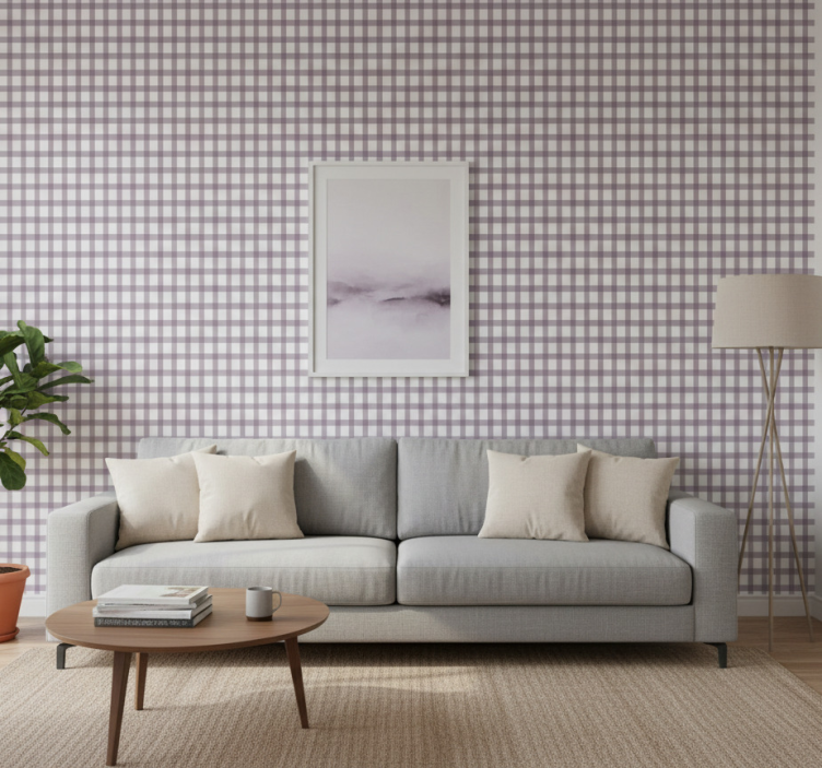 Tapete wohnzimmer in fliederkaros - TenStickers