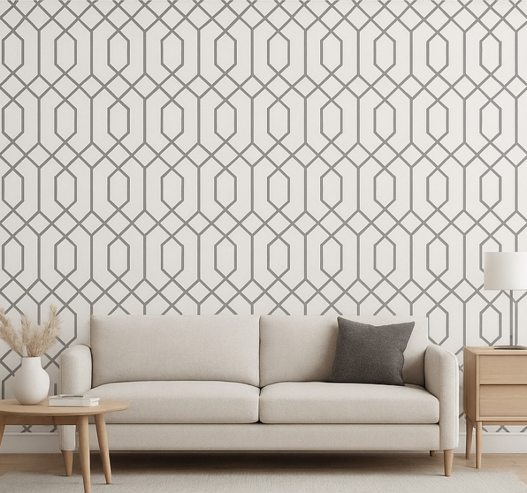 Tapete wohnzimmer in grau mit geometrischem muster - TenStickers