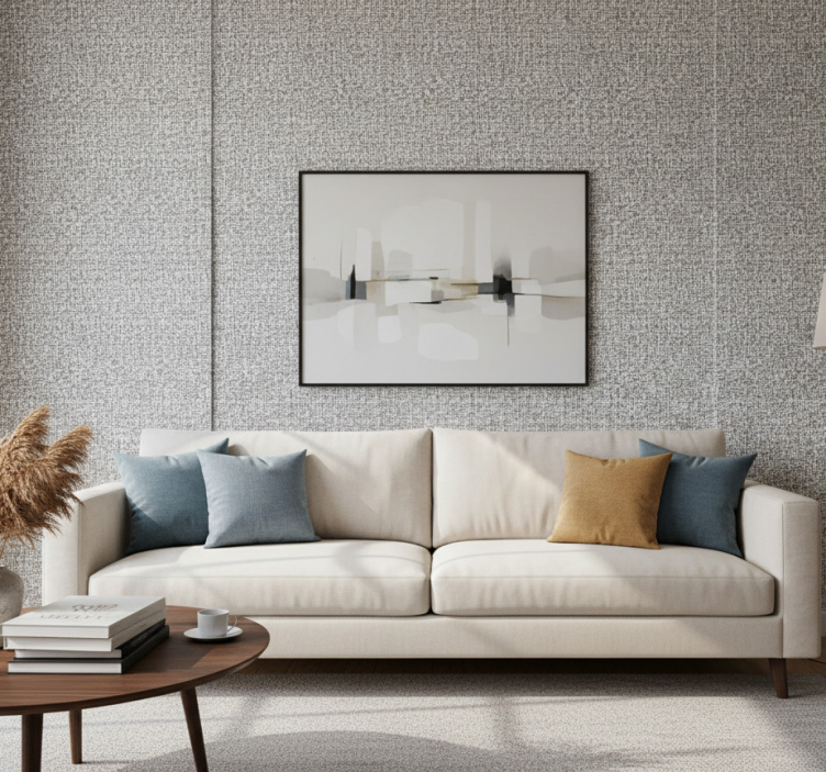 Tapete wohnzimmer in grau tönen mit naturfaser-optik - TenStickers