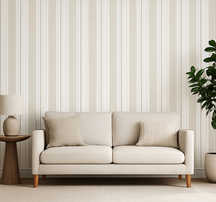 Tapete wohnzimmer in neutralem streifenmuster - TenStickers