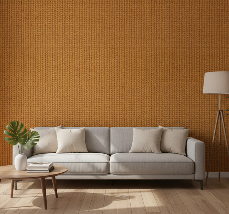Tapete wohnzimmer in orangefarbener naturfaser-optik - TenStickers