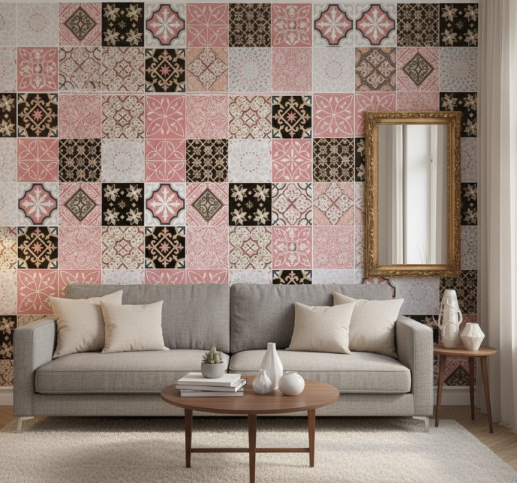 Tapete wohnzimmer in pinkzement-optik - TenStickers