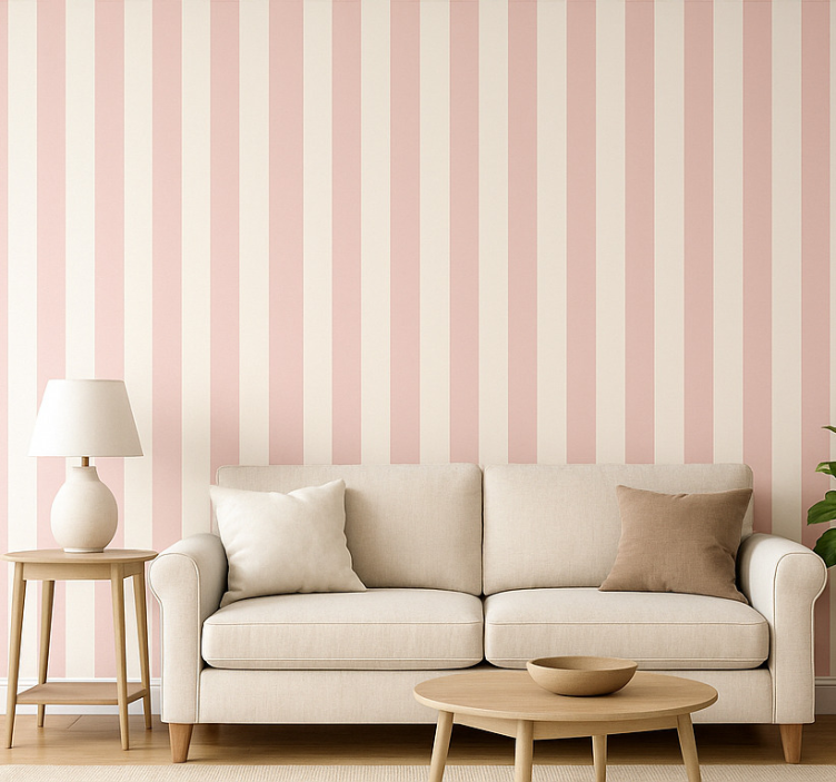 Tapete wohnzimmer in rosa und weiß gestreift - TenStickers
