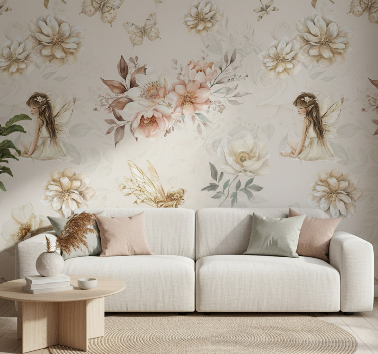 Tapete wohnzimmer in sanften pastellfarben - TenStickers