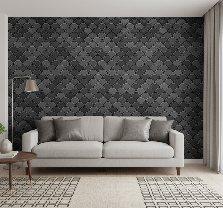 Tapete wohnzimmer in schwarz mit schuppenmuster - TenStickers