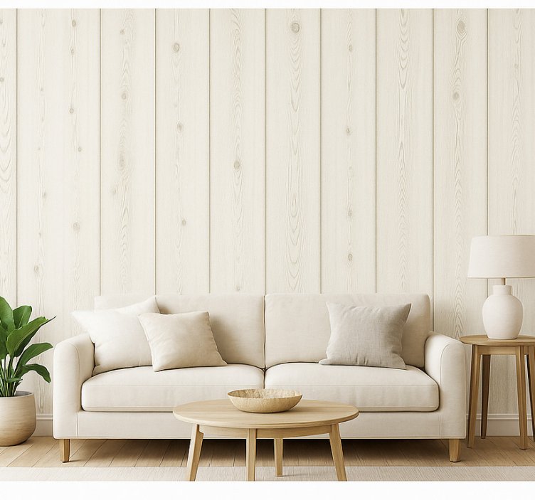 Tapete wohnzimmer in weißgewaschenem holz - TenStickers