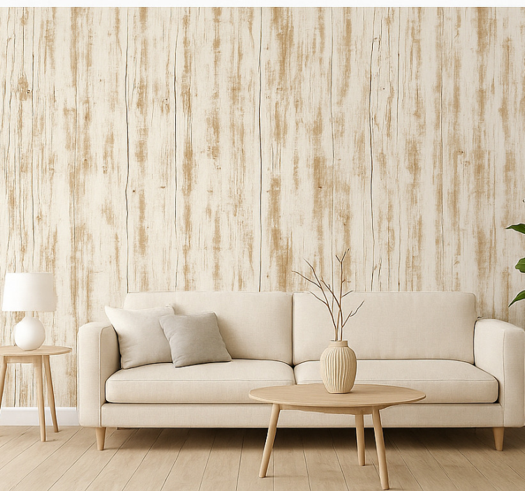 Tapete wohnzimmer in weißgewaschenem holzdesign - TenStickers