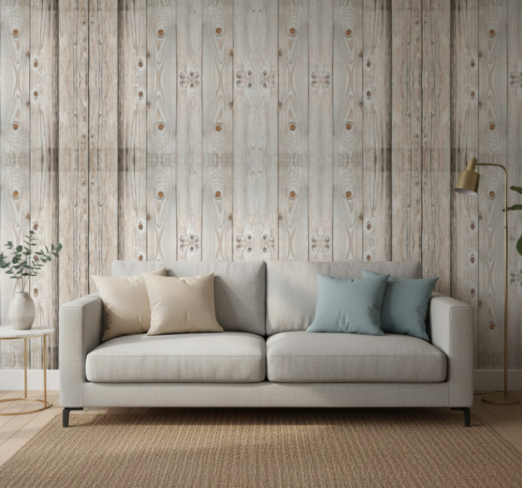 Tapete wohnzimmer in weißtannenholz-optik - TenStickers