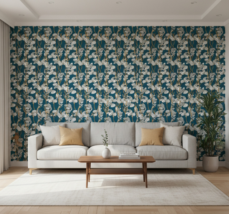 Tapete wohnzimmer korallenriff in tiefem blau - TenStickers