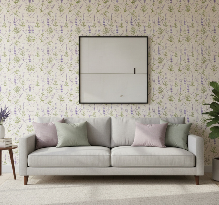 Tapete wohnzimmer lavendelblütenmuster - TenStickers
