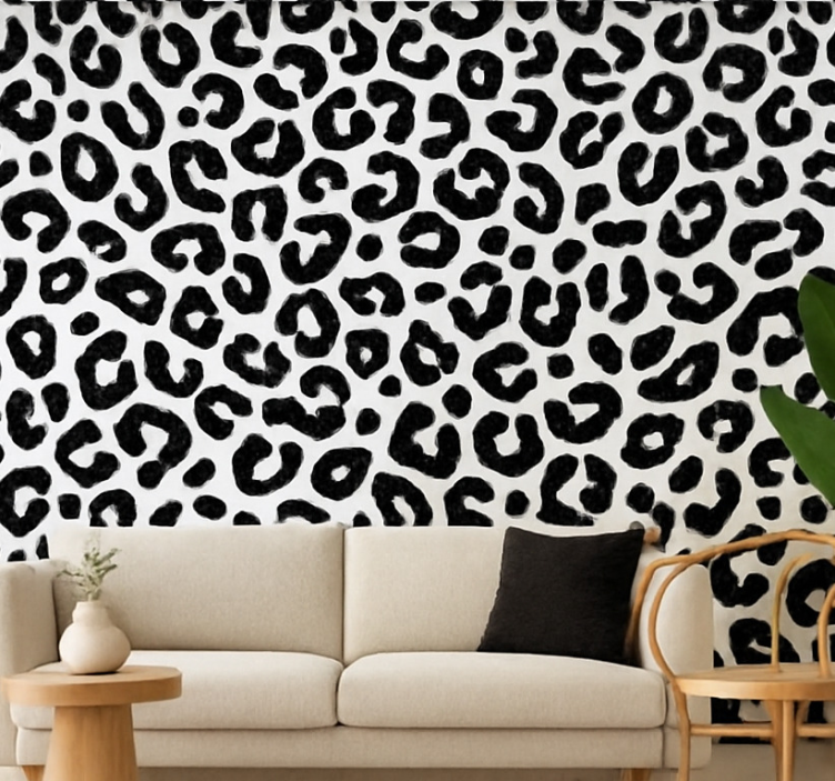 Tapete wohnzimmer leopardenmuster schwarz weiß - TenStickers