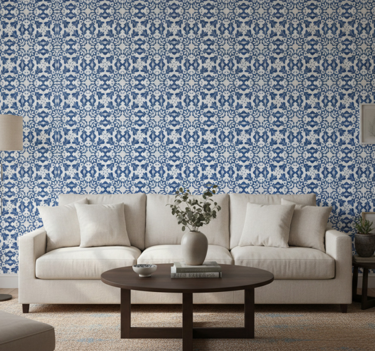 Tapete wohnzimmer mit blauem vintage-muster - TenStickers