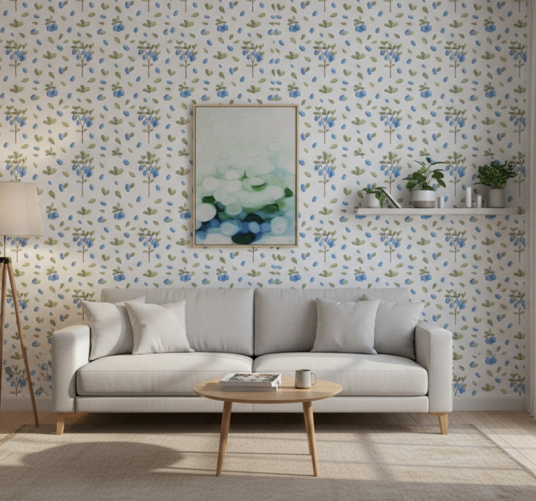 Tapete wohnzimmer mit botanischem blauen muster - TenStickers