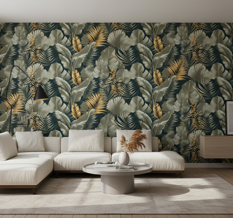 Tapete wohnzimmer mit botanischen und floralen mustern - TenStickers