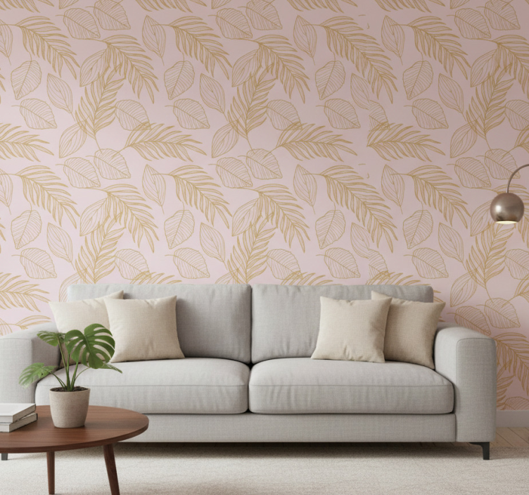 Tapete wohnzimmer mit elegantem blattmuster - TenStickers