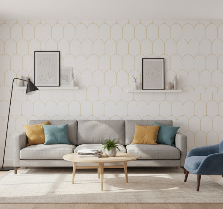Tapete wohnzimmer mit eleganten goldenen bögen - TenStickers