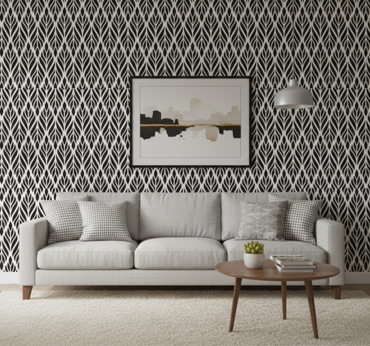 Tapete wohnzimmer mit eleganten schwarzen blättern - TenStickers
