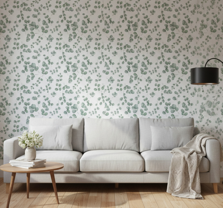 Tapete wohnzimmer mit eukalyptusblättern motiv - TenStickers