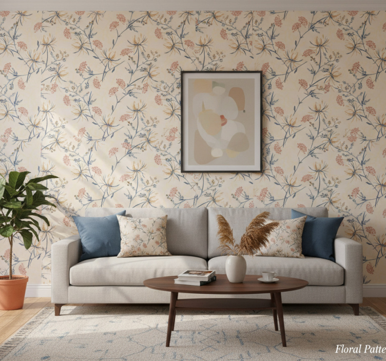 Tapete wohnzimmer mit floralen mustern - TenStickers