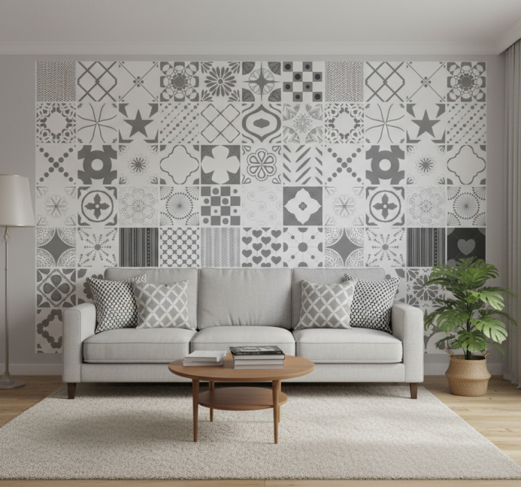 Tapete wohnzimmer mit gemusterter monochromer textur - TenStickers