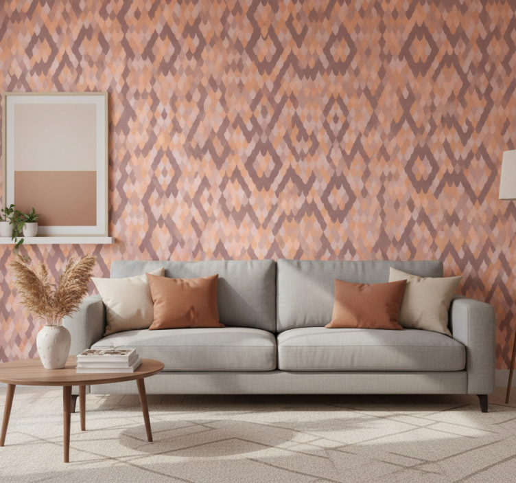 Tapete wohnzimmer mit geometrischen diamantmustern - TenStickers