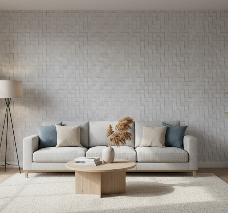Tapete wohnzimmer mit gewebter grauer textur - TenStickers