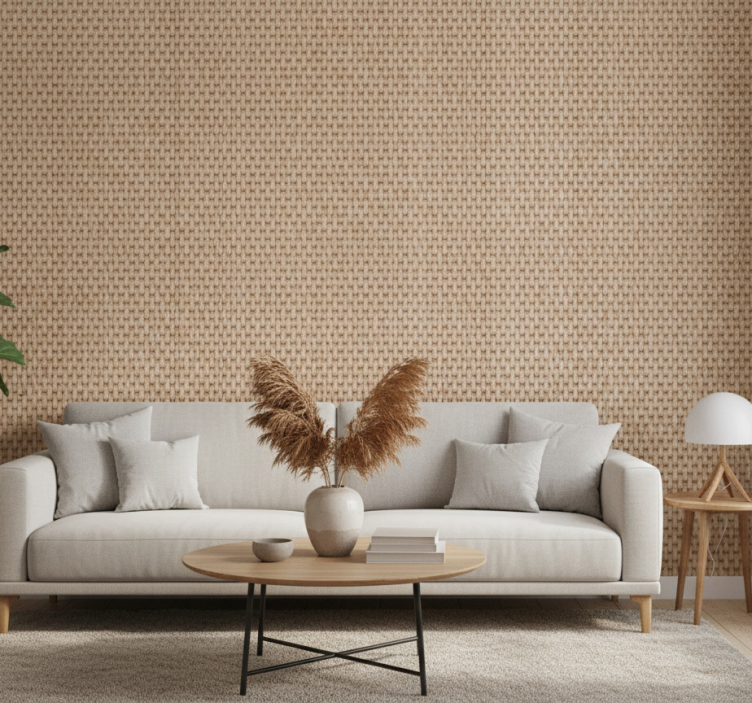 Tapete wohnzimmer mit gewebter textur oberfläche - TenStickers