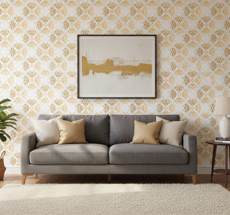 Tapete wohnzimmer mit goldenen mandalas - TenStickers