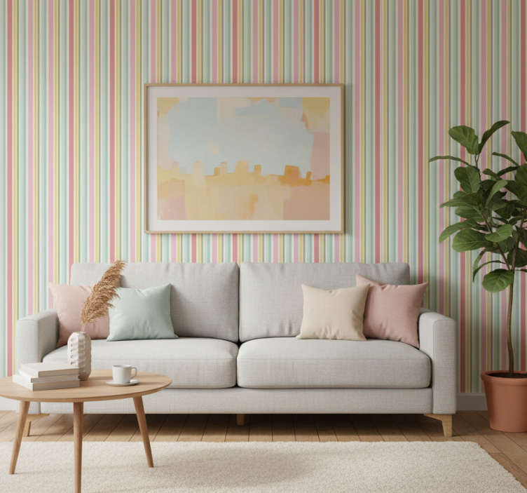 Tapete wohnzimmer mit horizontalen pastellstreifen - TenStickers