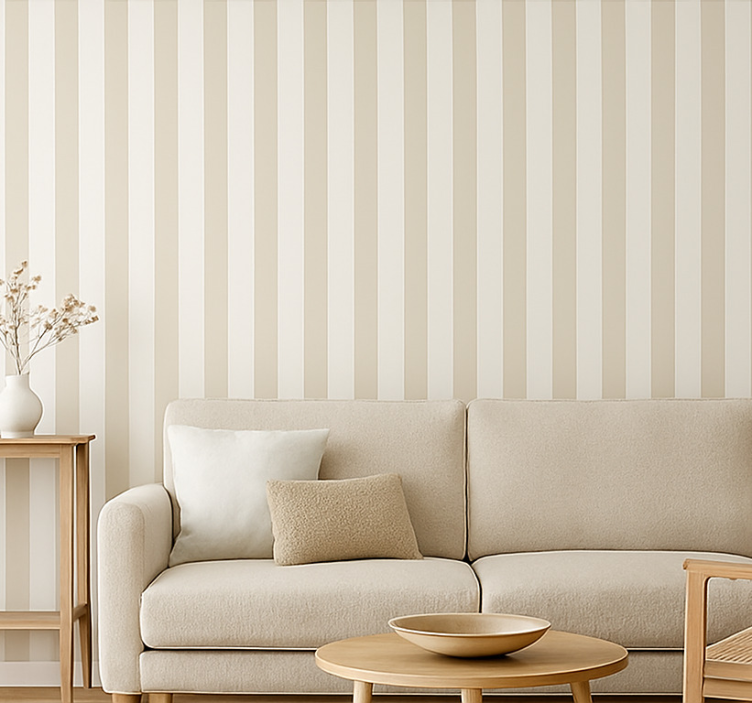 Tapete wohnzimmer mit neutralem vertikalem streifenmuster - TenStickers