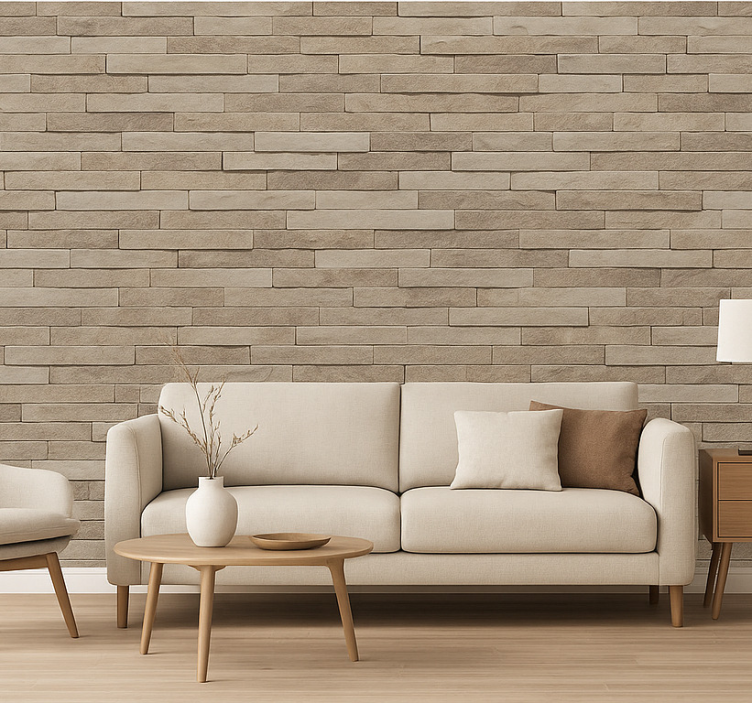 Tapete wohnzimmer mit strukturiertem steinlook - TenStickers