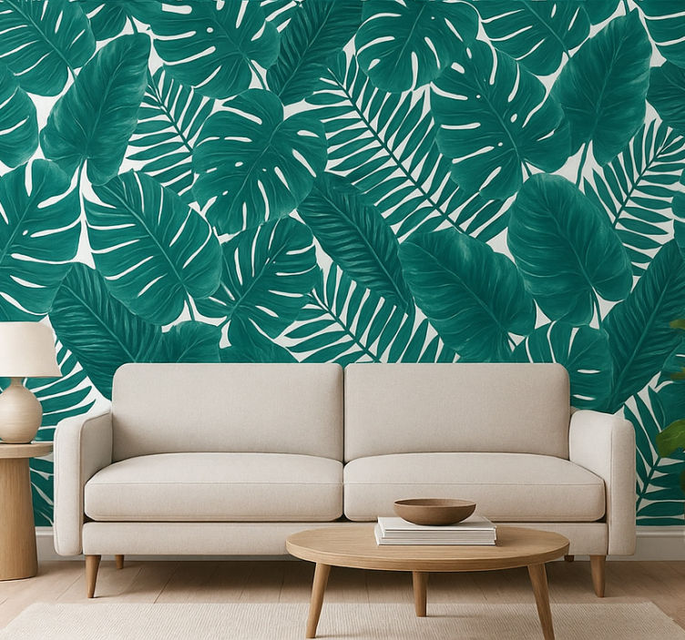 Tapete wohnzimmer mit tropischen palmenblättern - TenStickers