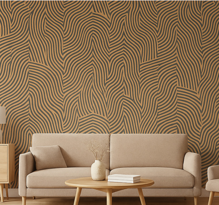 Tapete wohnzimmer modern schwarz und orange linien - TenStickers