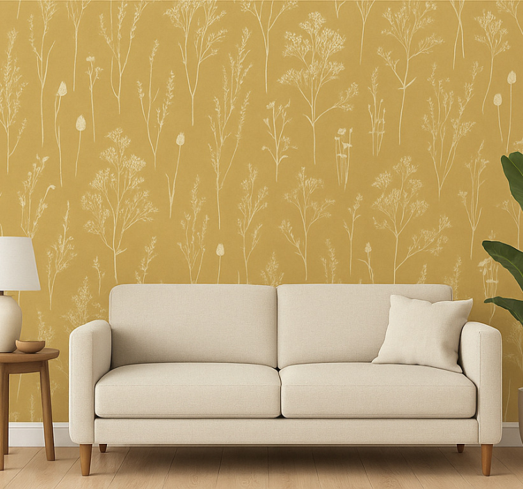 Tapete wohnzimmer ocker nordisch floral - TenStickers