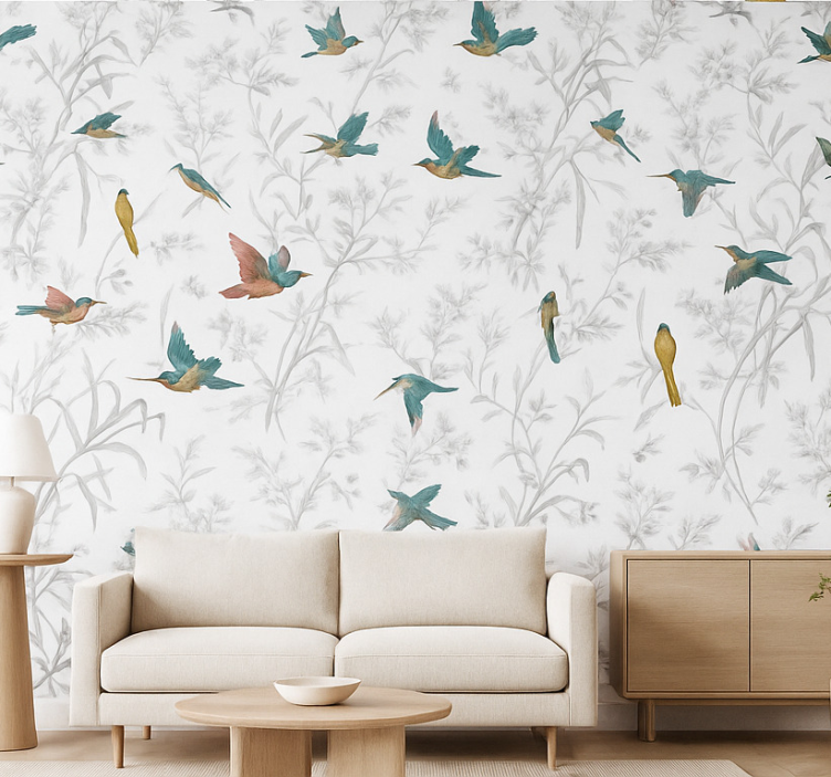 Tapete wohnzimmer paradies vögel und blätter muster - TenStickers