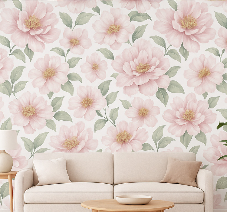 Tapete wohnzimmer pastell pfingstrosen blumen - TenStickers