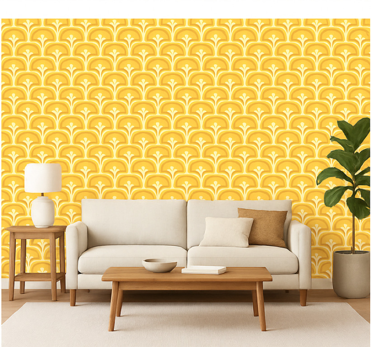 Tapete wohnzimmer retro 70er jahre gelbe figuren - TenStickers