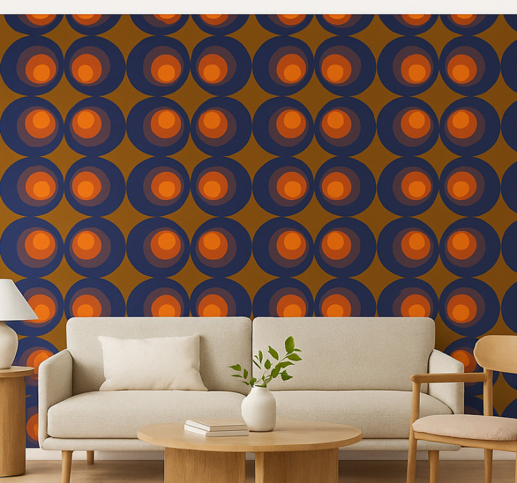 Tapete wohnzimmer retro dunkelblau gelbe kreise - TenStickers
