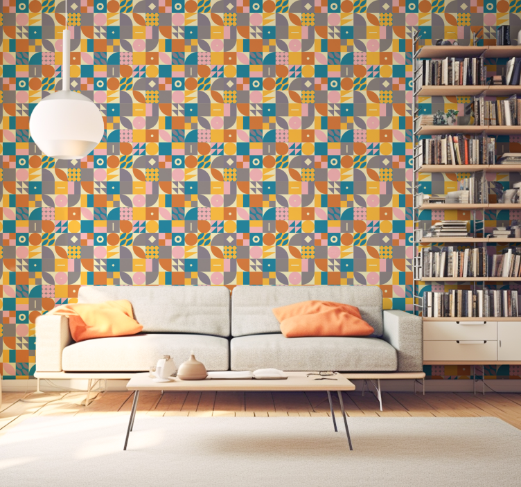Tapete Wohnzimmer retro-geometrisch - TenStickers