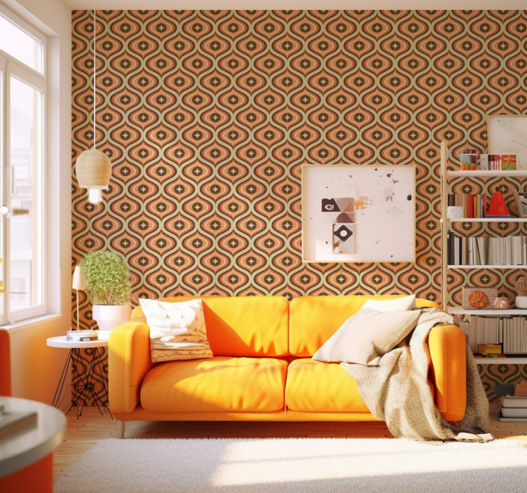 Tapete Wohnzimmer retro-orange und braun - TenStickers