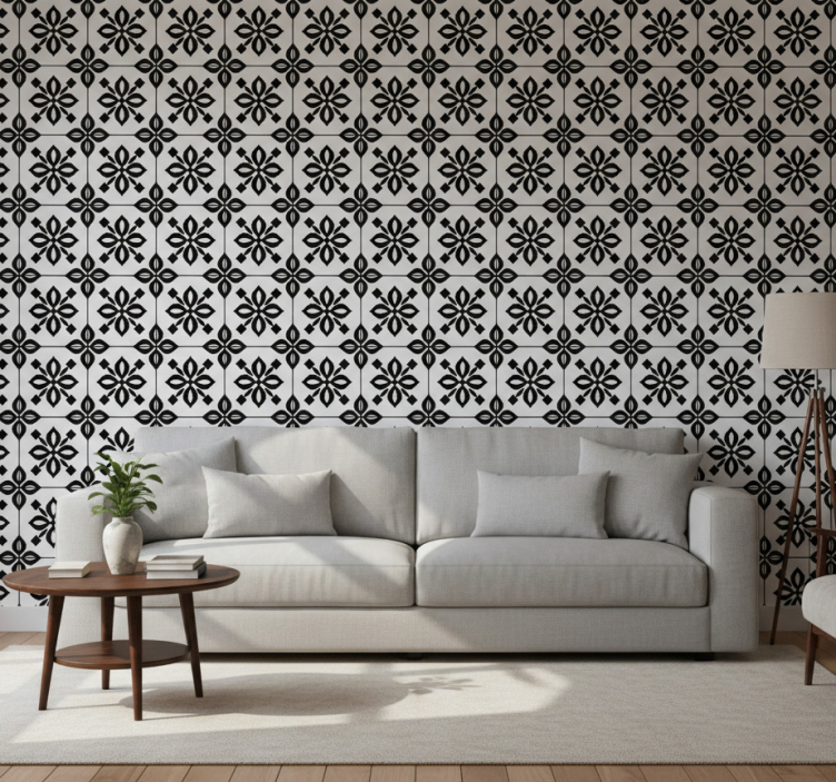 Tapete wohnzimmer schwarz weiß mosaik - TenStickers