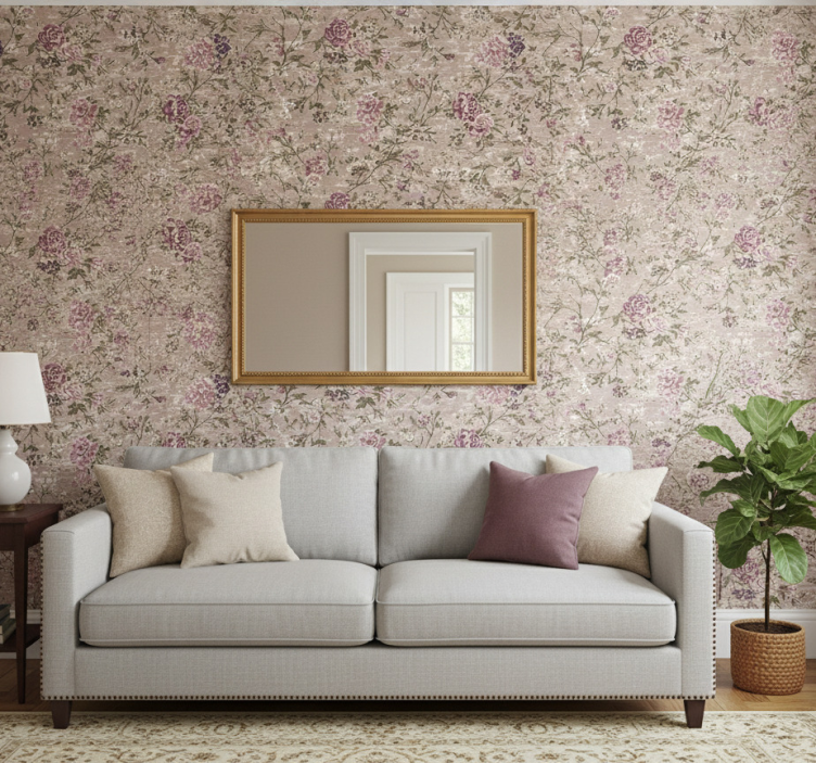 Tapete wohnzimmer vintage blumen lila - TenStickers